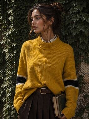 JOHN + JENN Gold Pullover Varsity Sweater, S